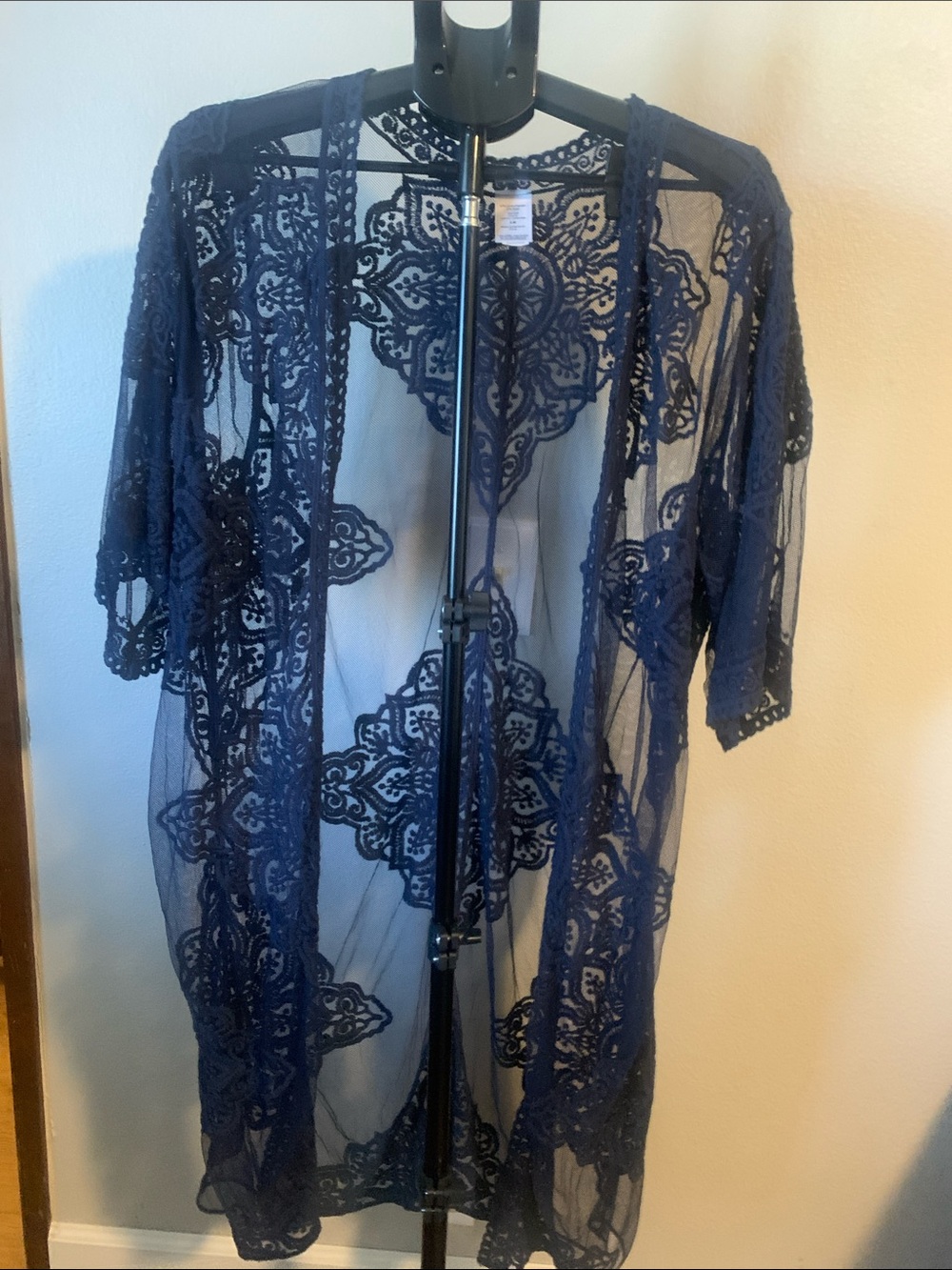 Navy Lace Sheer Kimono Cardigan - Women
